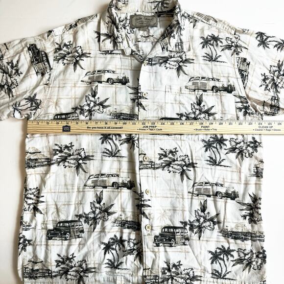 Hawaiian Shirt Mens Large Dad Button Up Casual Coastal Classic Cars Vacation - Picture 4 of 7